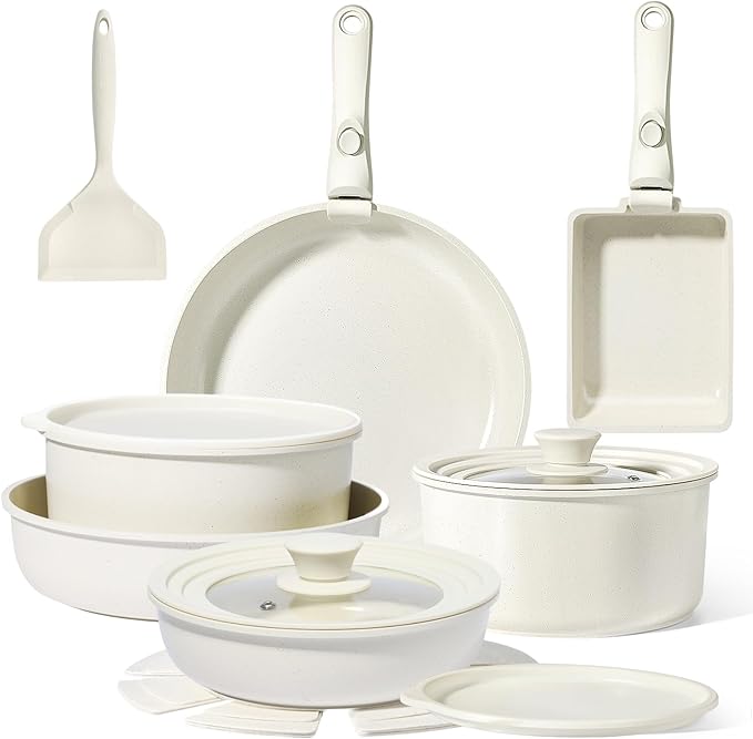 GiPP Ceramic Pots and Pans Set Non Stick, Nonstick Detachable Handle Cookware Sets, Healthy Non Toxic PFAS PFOA & PTFE Free, Dishwasher ＆Oven Safe, Induction Kitchen Pot and Pan