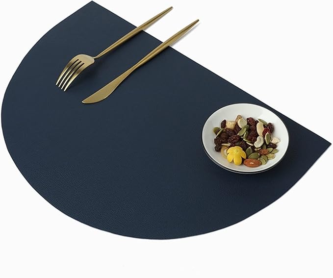 PU Leather Tableware Pad Waterproof Heat Insulation Non-Slip Placemats Soft Khaki Black Brown Washable Bowl Coaster(HR Navy,42X28CM_10 PCS Set)