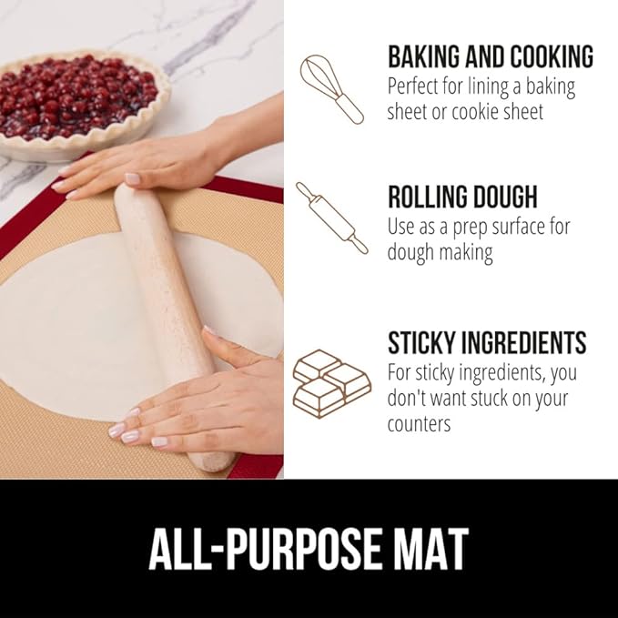 GORILLA GRIP Reusable Nonstick Silicone Baking Mat, 2-Pack, 16.5x11.87, Half Sheet, BPA-Free Oven Safe Food Liner for Cookie Sheets, No Mess Easy Clean Pastry Mats, Holiday Baking Essentials, Red