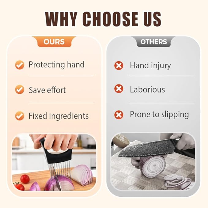 Onion Slice Holder, 2025 New Stainless Steel Onion Slice Holder Lemon Slicer Vegetable Cutter for Meat, Potato, Tomato (3Pcs)