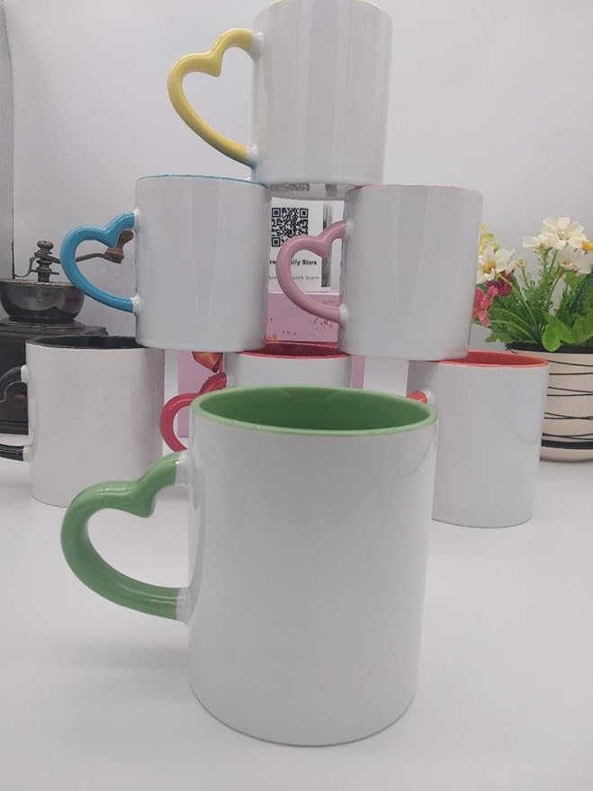 Ceramic Mug DIY Photo Heart Shape Handle Color Inside and Color Hand Cup Customized Pictures Logo Name Text Creative Cut Gifts(Black-2)