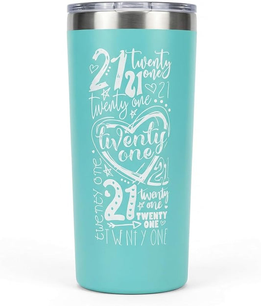 Zoey Christina 21st Birthday Coffee Tumbler for Her 16oz Stainless Steel Insulated Travel Cup with Straw Cute Twenty One Gift for Women, Girls, Daughter, Best Friend (Mint)