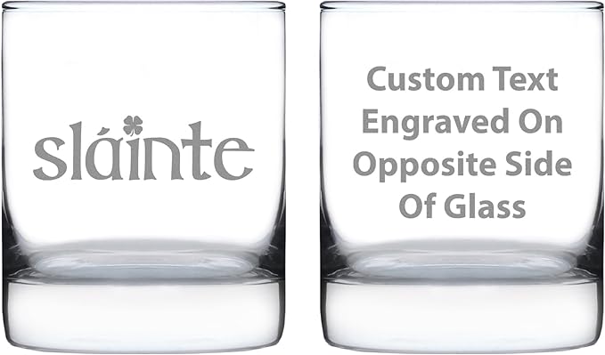Custom Slainte Irish Cheers - Personalized Whiskey Rocks Glass - Funny St Patricks Day Party Decor or Gifts - 10.25 Ounce - Customized Bourbon Glass Gift