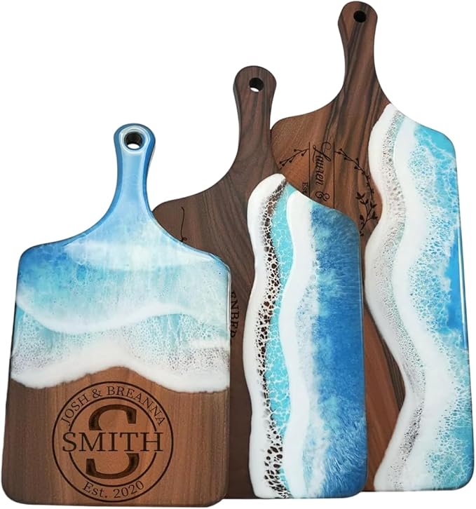 Resin Ocean Personalized Cutting Board, Housewarming Gift for Couple, Wedding Gift, Christmas Gift Idea, Epoxy Charcuterie Board, Walnut Wood Cheese Board