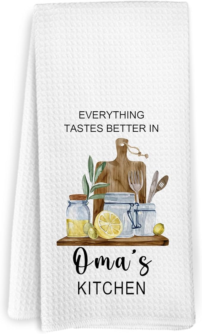German Grandma Kitchen Towels, Grandma Gifts, Grandma Dish Towels, Gifts for Grandma, Everything Tastes Better in German Grandma's Kitchen Decorative Hand Tea Towels for Kitchen, 16x24 Inch