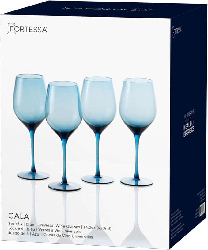 Fortessa Gala Glass, 14 Ounce Universal Wine (Set of 4), Cornflower