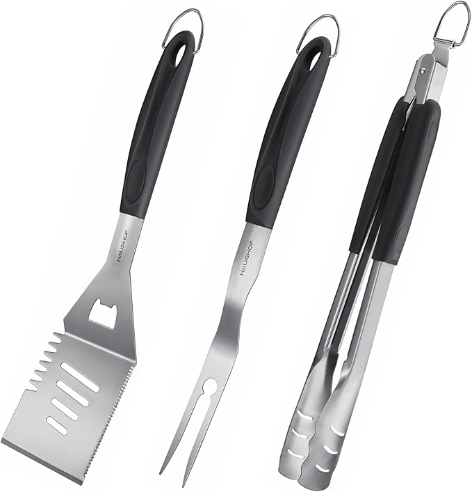 HAUSHOF Large Grill Accessories Heavy Duty BBQ Set Gifts for Men/Women - Premium Stainless Steel Spatula, Fork & Tongs, Barbecue Utensils Tool Kit Gift for Grilling Lover Outdoor