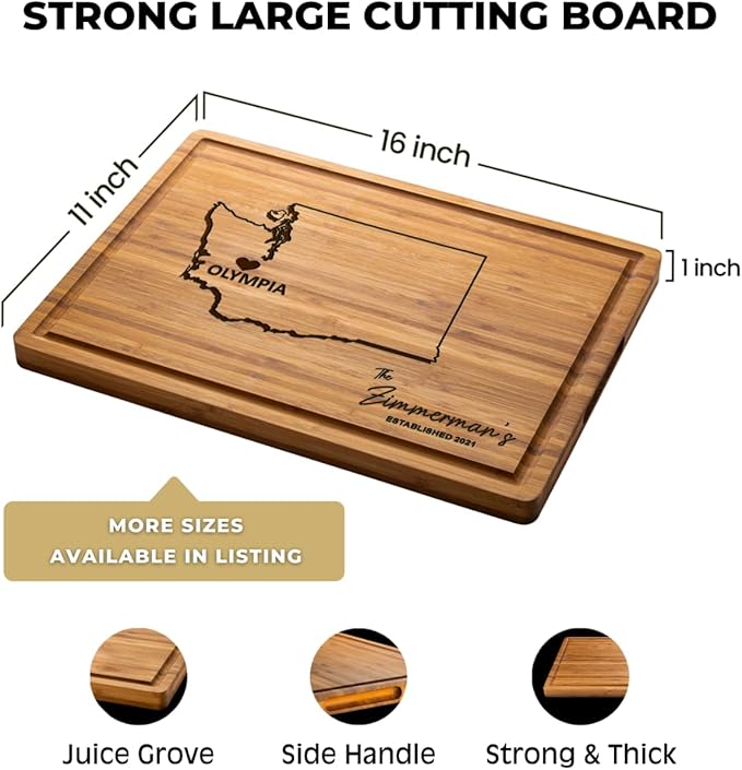 Washington Cutting Board, Personalized State Charcuterie Board, Bamboo Seattle Gifts, Wooden States Souvenirs, Distance Family Gifts