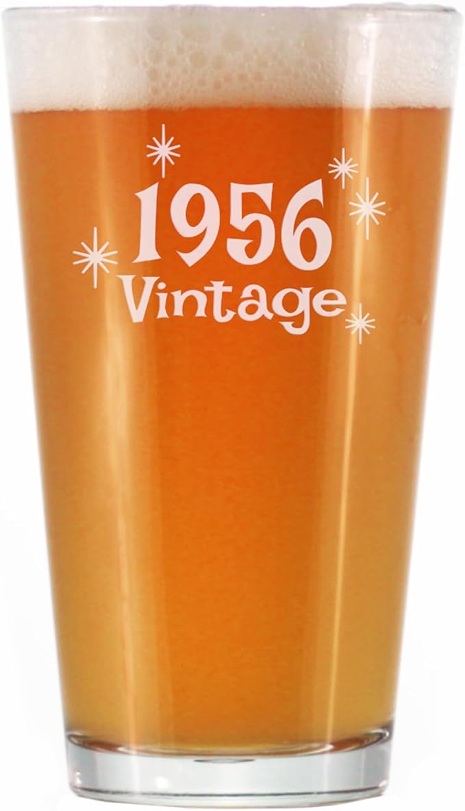 Bevvee Vintage 1956 Pint Glass for Beer - 70th Birthday Gifts for Men or Women Turning 70 - Fun Bday Party Decor - 16 oz