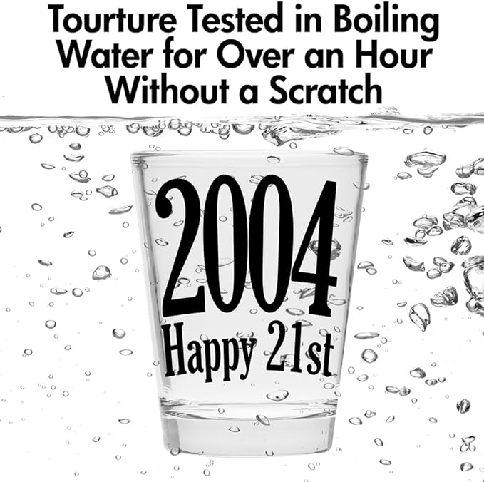 Make Em Laugh 2004 Happy 21st Birthday Shot Glass Gift - Celebrate Turning Twenty-One - Perfect Birthday Gifts for Him or Her - Party Supplies