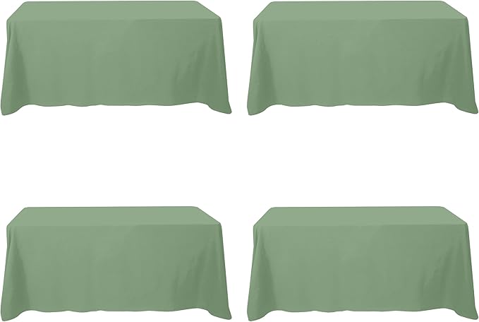 BRILLMAX 4 Pack Sage Green Tablecloths 90 x 132 Inch for 6ft Rectangle Tables - 150 GSM Polyester Fabric, Floor Length Drop, Water, Stain & Wrinkle Resistant Cloth Cover for Wedding Reception Banquet