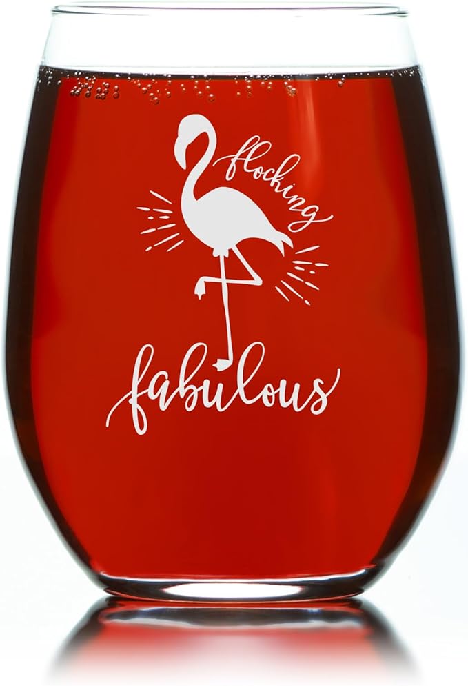 C M Flocking Fabulous Flamingo Stemless Wine Glass - 17 oz. - 1 Piece - Flamingo Gift for Men and Women (Style F1)