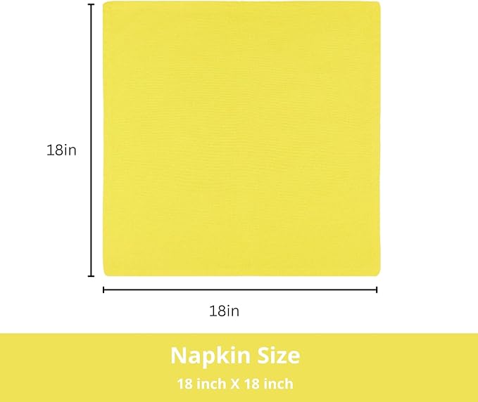 PurpleEssences Set of 12 Cloth Dinner Napkins 100% Cotton 18x18 Inch - Soft Durable Washable - Ideal for Farmhouse Party Christmas Holiday Winter - Perfect Everyday Use Table Linen - Yellow