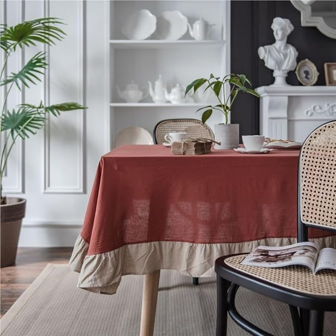 Rectangular Tablecloth Ruffled Yellow Tablecloth Plain Tablecloth Washed Cotton Suitable for Restaurant Camping(Style1,100 * 140cm)