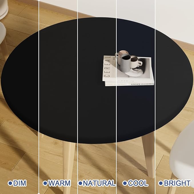 Round Spandex Tablecloth, Elastic Fitted Waterproof Tablecloths for 31"-35" Tables, Stretch Washable Picnic Table Cover for Camping, Dining, Indoor and Outdoor, Black