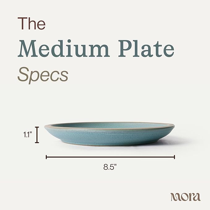MORA Medium Plates Set of 4, 8.5 inch Ceramic Pottery Salad Plates - Microwave, Oven and Dishwasher Safe - Iris