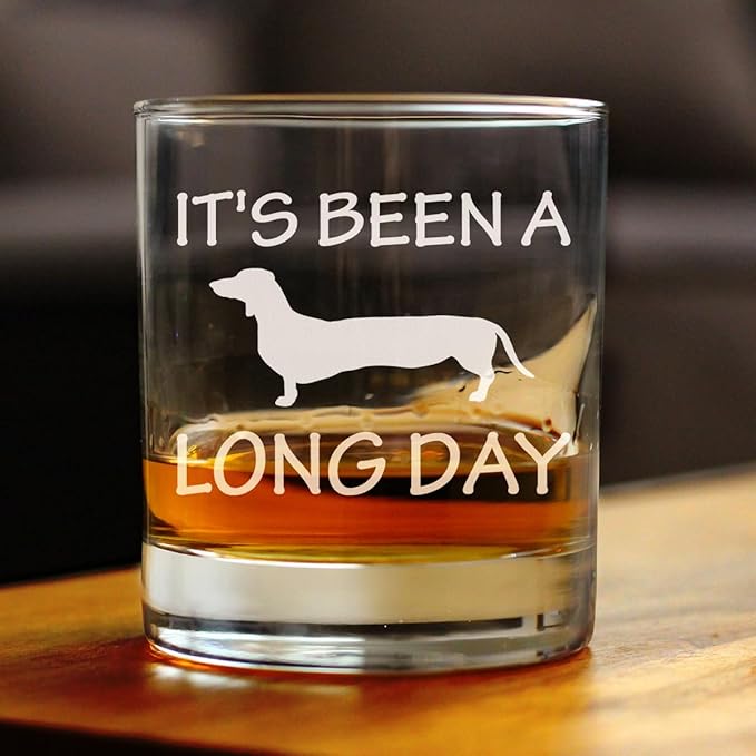 Custom Long Day - Funny Dachshund Personalized Whiskey Rocks Glass Gifts for Men & Women - Fun Whisky Drinking Tumbler Décor