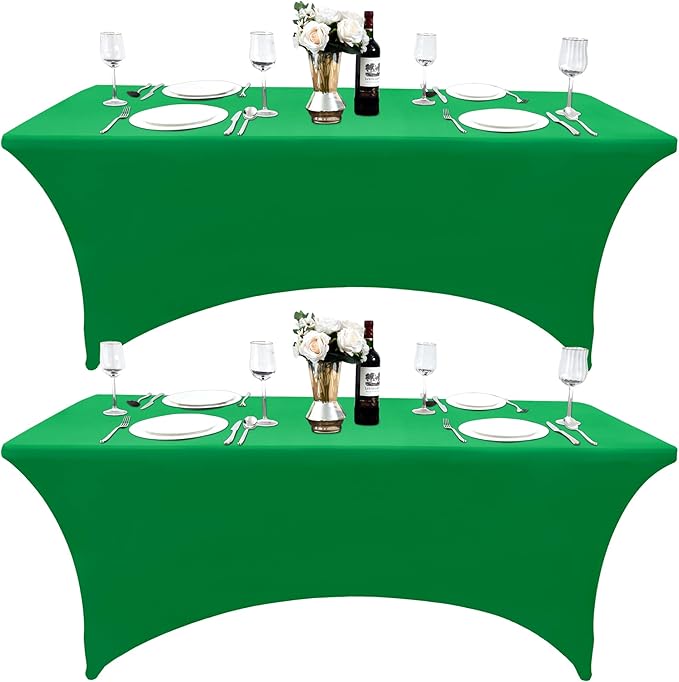 2-Pack 4ft Spandex Table Covers for Rectangular Folding Tables - Wrinkle Resistant Stretch Tight Table Cloths - Ultimate Fitted Table Protector for Parties, Banquet, and Wedding