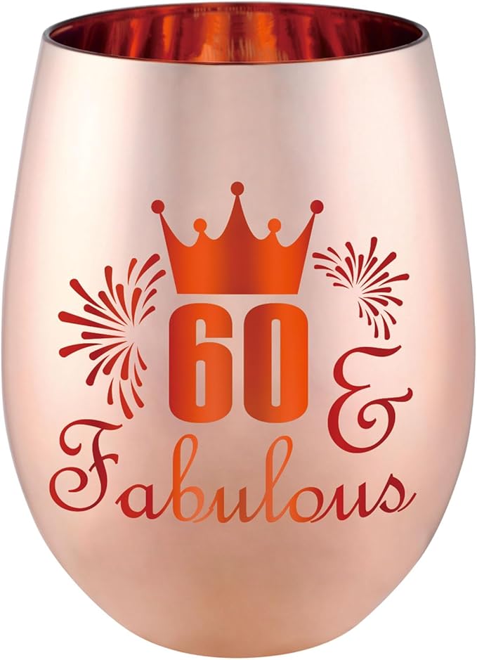 60 and Fabulous Wine Glass Gift- 60th Birthday Gifts for Women - 60 Year Old Birthday Decorations