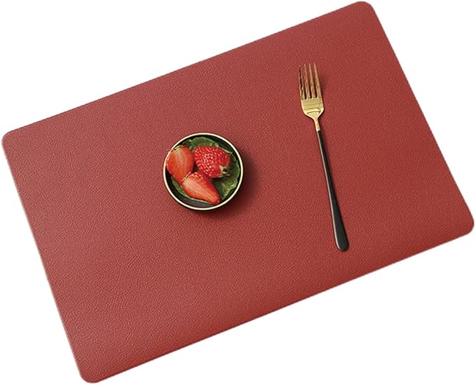 Faux Leather Placemats Set of 1/4/6 Place Mat Heat Indoor Dining Table Mat Easy to Clean Non-Slip Kitchen Mat(YB red,45x30cm 6pcs)