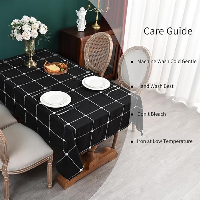 Zobesta Linen Tablecloth Black Table Cloth Rectangle Table 70 x 53 Inch, Heavy Weight Washable Farmhouse Soft Gingham Tablecloth for Party, Holiday, Picnic, Dining, Outdoor