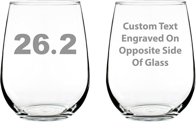 Custom 26.2 Marathon Personalized Stemless Wine Glass - Gifts for Marathon Runners - Large 17 Ounce Glasses - Customized Wine Glass Gift