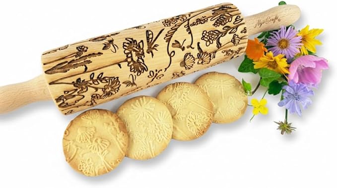 MEADOW Embossing Rolling Pin. Laser Engraved Rolling Pin for Pottery and Cookies by Algis Crafts