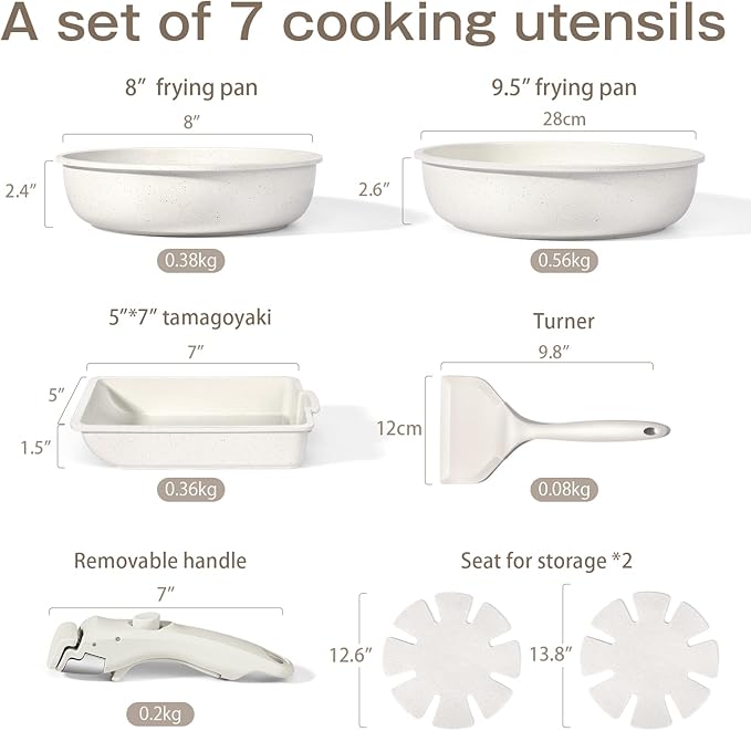 GiPP Ceramic Pots and Pans Set Non Stick, Nonstick Detachable Handle Cookware Sets, Non Toxic Induction Kitchen Pot and Pan with Removable Handle, Healthy RV Cookware, Dishwasher ＆Oven Safe, 7 Piece