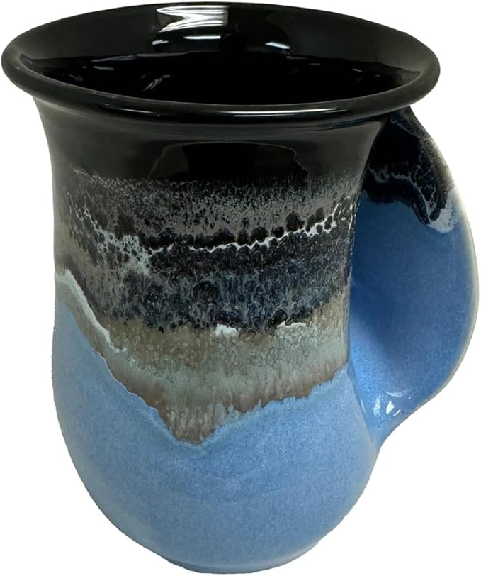 Clay in Motion Hand Warmer Coffee Mug – Handmade Coffee Mug With Comfortable Handle Contoured Pocket Hand Warming Ceramic Coffee Mug – Proudly Made in USA – Right Handed – 14 Oz - Pacific Chill