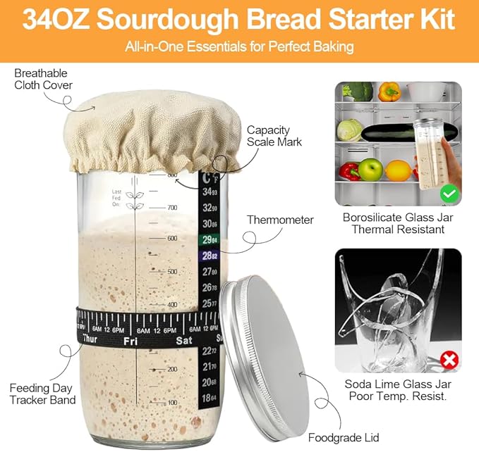 Sourdough Starter Warmer with Sourdough Bread Starter Kit, Abnaok Precise 1°F Thermostat Control (70-180°F) Timer Sourdough Warming Mat, Smart memory Warming On/Off