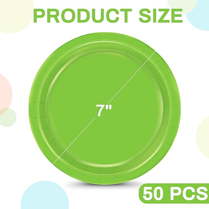 QZYL 50 PCS Disposable Plates Lime Green, 7" Bulk Paper Plates, Dessert Plates Disposable, Heavy Duty Paper Plates, Party Dinnerware for Green Party Theme Wedding Bridal Birthday Party Decorations