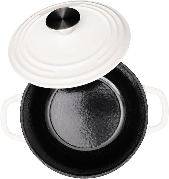 Dutch Oven Pot with Lid 2.8 qt Cast Iron Dutch Oven for Bread Baking White Enameled Cast Iron Rice Pot with Handels