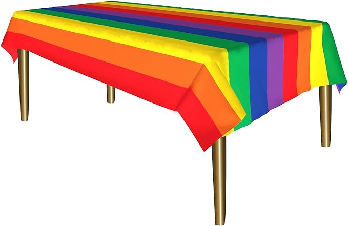 Party Dimensions Carnival Rainbow Disposable Plastic Tablecloth for Rectangle Tables (12 Pack) Table Cloths for Parties, Events, Indoors & Outdoors, 54 x 108 inches, Plastic Table Cover