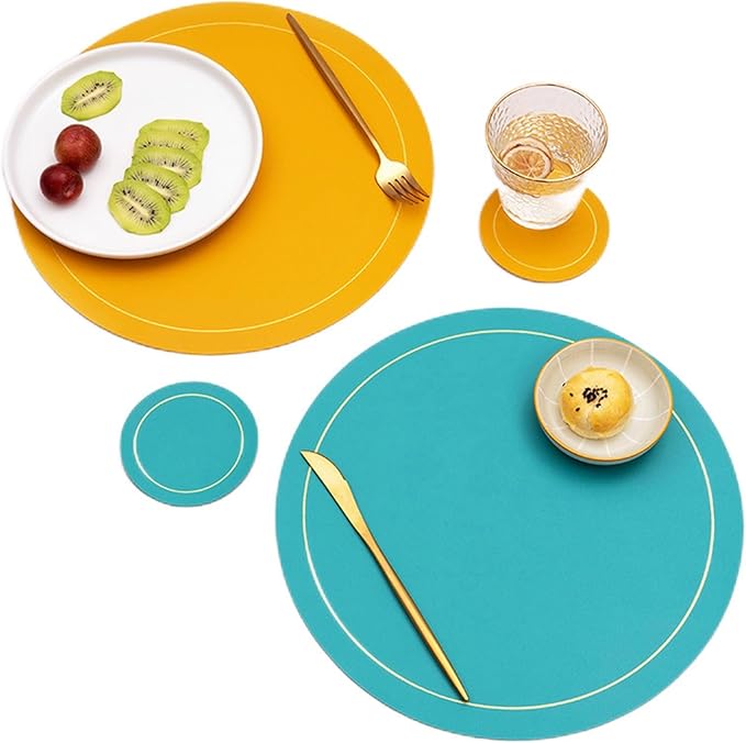 Faux Leather PU Placemats and Coasters Seasonal Decorations Classic Round Seasonal Decorations Classic Round Yellow(GR Brown)