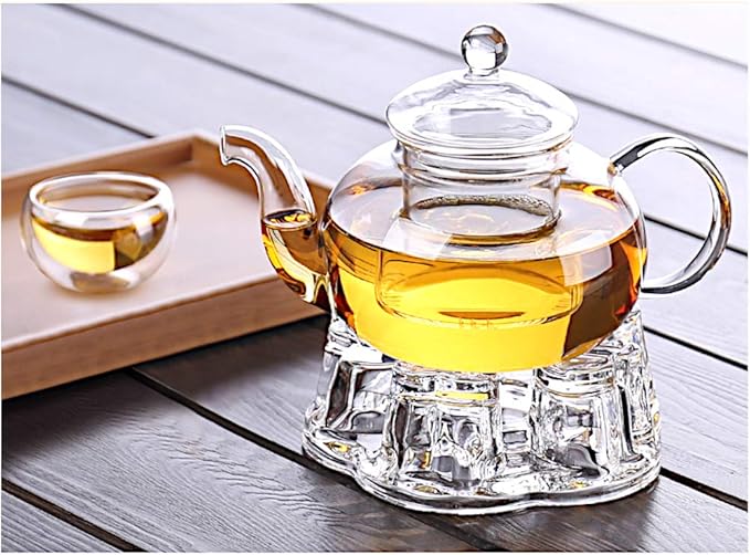Sun's Tea Universal Solid Crystal Glass Ultra Clear Teapot Warmer | Tea Warmer | Teapot Heating Base | Tealight Warmer- Candle Never Flames Out