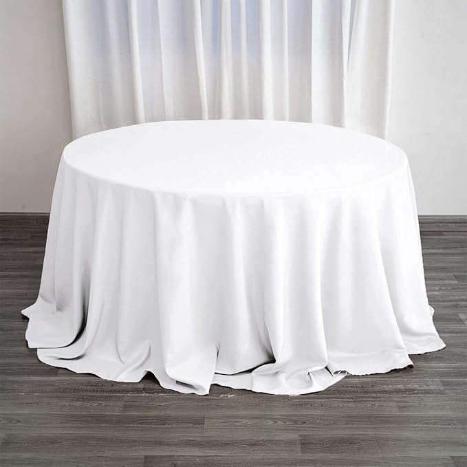 Efavormart 132" Wholesale Round Tablecloth Polyester Round Table Linens for Wedding Party Banquet Restaurant - White