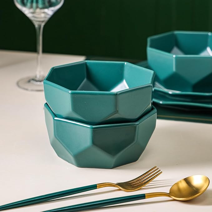 Stone + Lain Jamie Porcelain 16-Piece Geometric Dinnerware Set, Green