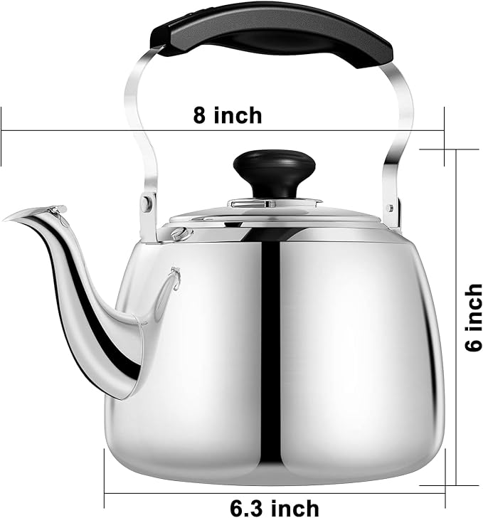 Tea Kettle, Stainless Steel Stovetop Whistling Tea Kettles 2L, Mirror Polished Food Grade Stainless Steel Tea Kettle Stovetop