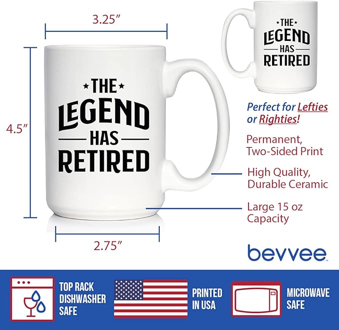 The Legend Has Retired - Funny Coffee Mug Retirement Gift for Boss or Coworkers - Large 15 Oz Ceramic Coffee Cup