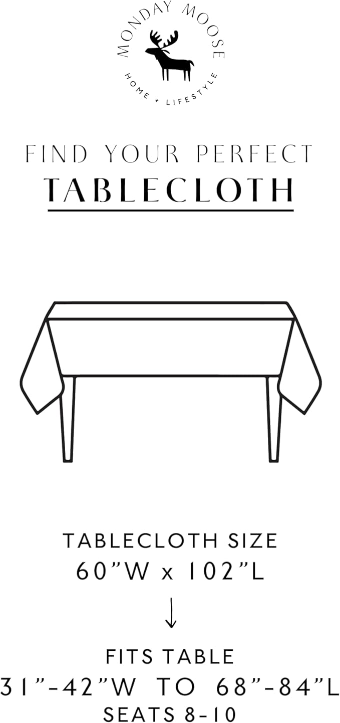 MONDAY MOOSE Ruffle Farmhouse Rustic Rectangle Natural Stonewashed Cotton Tablecloth for Kitchen, Dining Room, Restaurant (60x102 inch, White)
