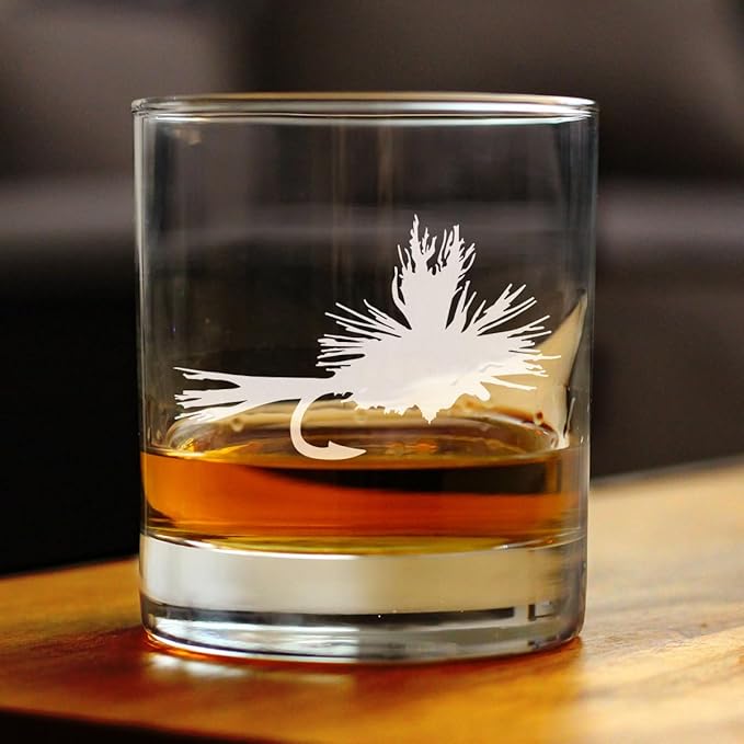 Custom Fly Fishing - Personalized Whiskey Rocks Glass - Unique Flyfishing Themed Gifts for Fishermen - 10.25 Ounce - Customized Bourbon Glass Gift