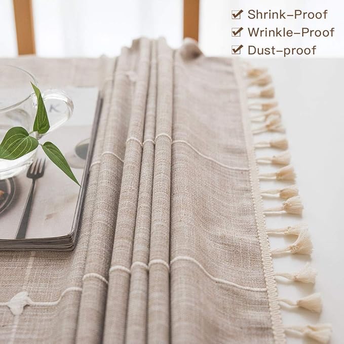 Deep Dream Tablecloths, Embroidered Waterproof Table Cloth Cotton Linen Wrinkle Free Anti-Fading Table Cover Decoration for Kitchen Dinning Party Christmas, 55 x 102 Inch - Light Brown