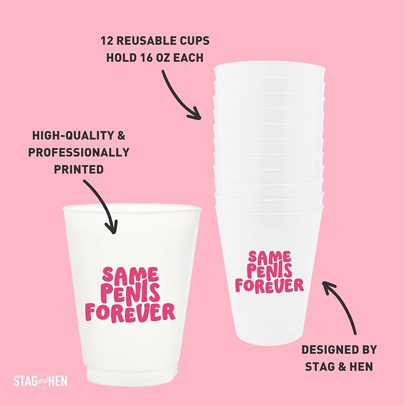 48 Pcs Same Penis Forever Bachelorette Party Cups, Plates & Napkins by Stag & Hen | Custom Personalized Drinkware Tableware Cute Classy Theme Bridal Shower, Engagement Party | Gifts, Favors, Decor