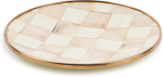 MACKENZIE-CHILDS Enamel Saucer, Small Coffee and Tea Cup Saucer, Brown-and-White Mocha Check