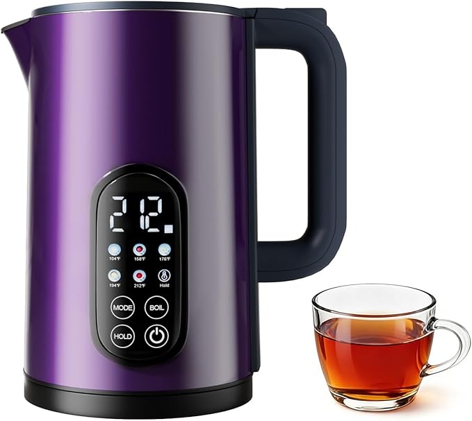 Electric Kettle with Temperature Control, 1.7L Stainless Steel Hot Water Kettle, 5 Presets for Tea & Coffee, 2H Keep Warm, Fast Boil, Auto Shut-Off & Boil-Dry Protection, Cordless Tea Kettle,Purple