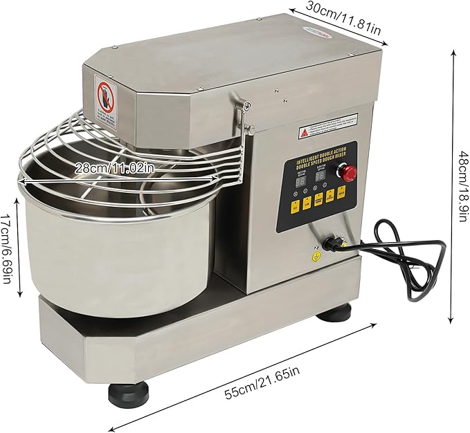 10L/11Qt Commercial Food Mixer, 750W Rotating Bowl Dough Kneading Machine Adjustable Speed Electric Dough Kneading Machine for Bread Pizza Making Cream Eggs Whipping
