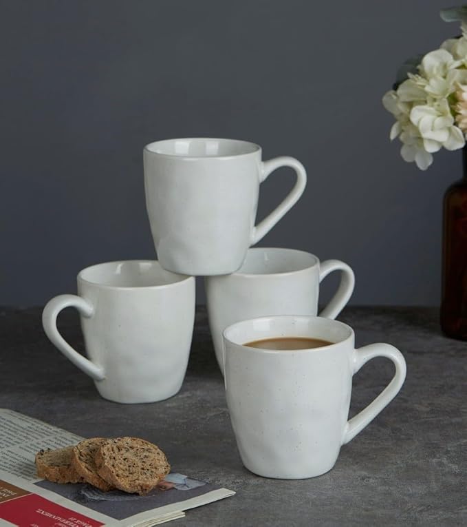 famiware Mars 4 Pieces Coffee Mug, 14 oz Tea Mug, Catering Mugs with Handle for Coffee, Tea, Cocoa, Milk, White