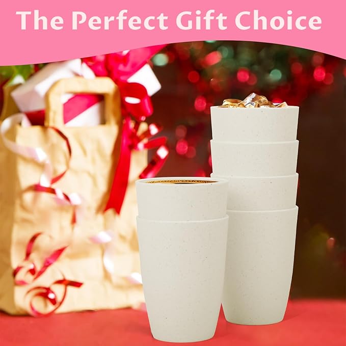 Homienly Wheat Straw Cups 12oz Unbreakable & Easy to Clean Cups Reusable Outdoor Drinking Cups for Travel,Camping,Picnic, Refrigerator and Dishwasher Safe Stackable Water Tumblers- White