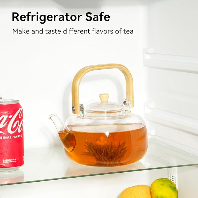 49OZ/1450ML Glass Teapot with Removable Infuser & Lid, Stovetop & Microwave Safe Clear Borosilicate Glass Tea Maker Water Kettle for Loose Leaf Blooming Tea