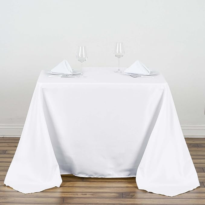 Efavormart 90" White Wholesale Linens Polyester Square Linen Tablecloth for Kitchen Dining Catering Wedding Birthday Party Events